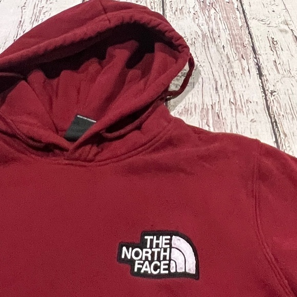 Women's The North Face Maroon Stitched Hoodie Pullover Sweatshirt - Picture 3 of 4